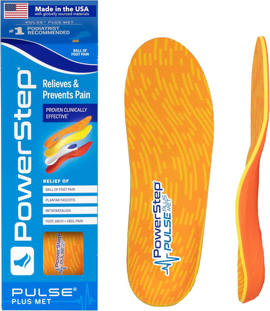 PowerStep Pulse Plus Met - Ball of Foot Pain Relief Shoe Insoles - Running Shoe Orthotics for Metatarsal Foot Pain, and Morton's Neuroma Relief - Made in The USA (M 12-13)