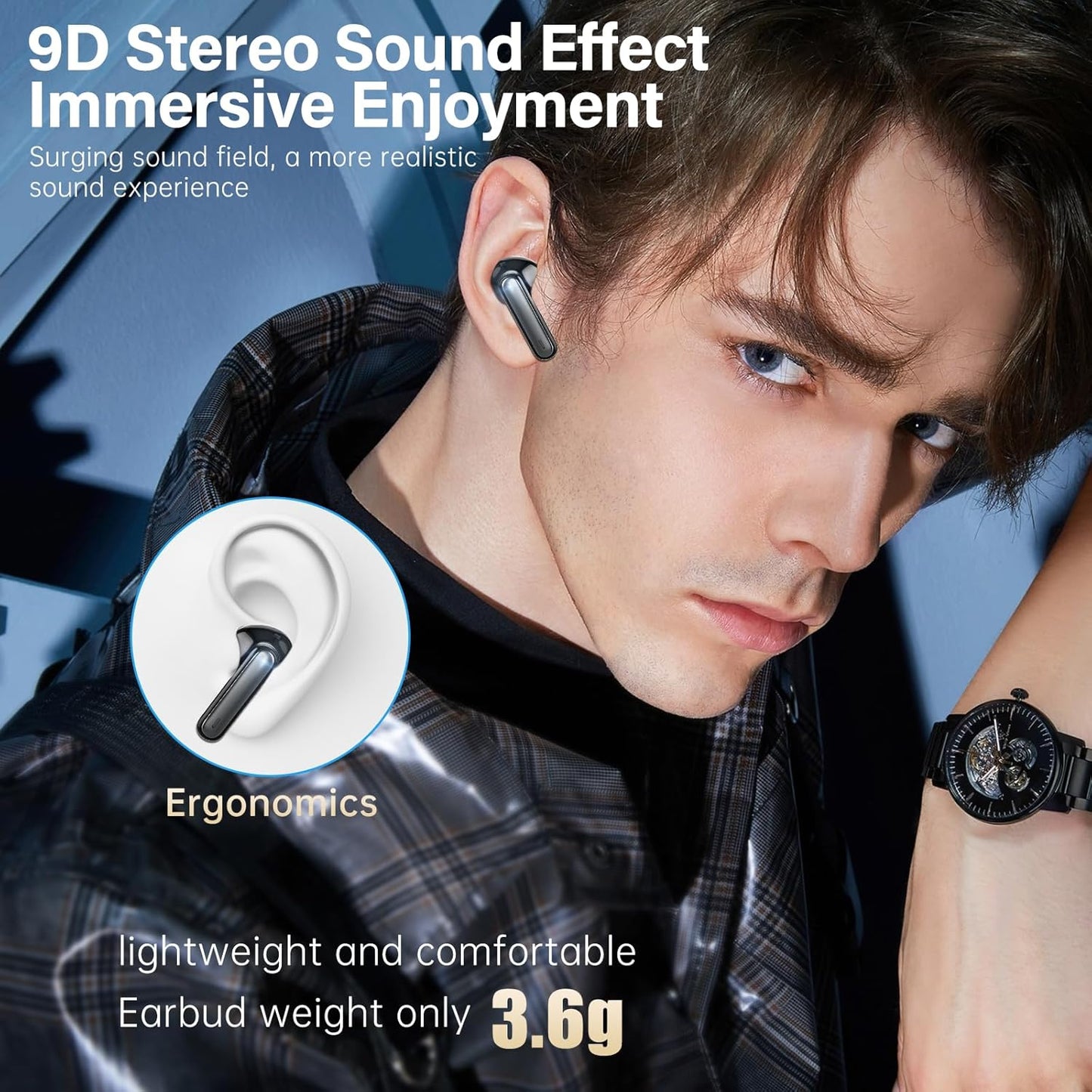A10 Pro Wireless Earbuds, Bluetooth 5.3 Headphones HiFi Stereo 50H Playback LED Digital Display Ear Buds with ENC Noise Canceling Headset, IPX7 Waterproof Earphones for Gym/Running/Work
