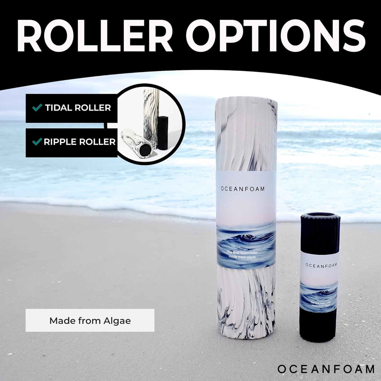 Oceanfoam Tidal Roller - Miami Blue - Muscle Massage Foam Roller for Back Pain & Stretching - Firm and Ergonomic Wide Wave Textured - Yoga, Athletics, & Wellness - Full Size, 20" x 5"