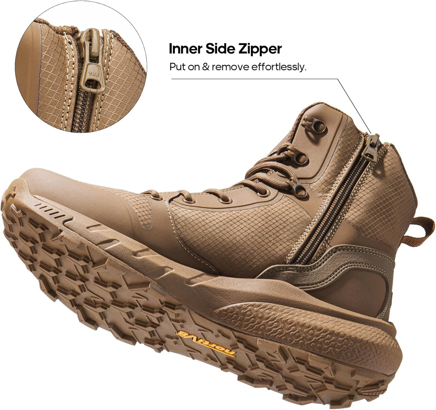 NORTIV 8 Men's Military Tactical Boot Lightweight Comfortable Boots for Work All Day Side Zipper Motorcycle Combat Hiking Boots Metrostrike(8-9 Inches)