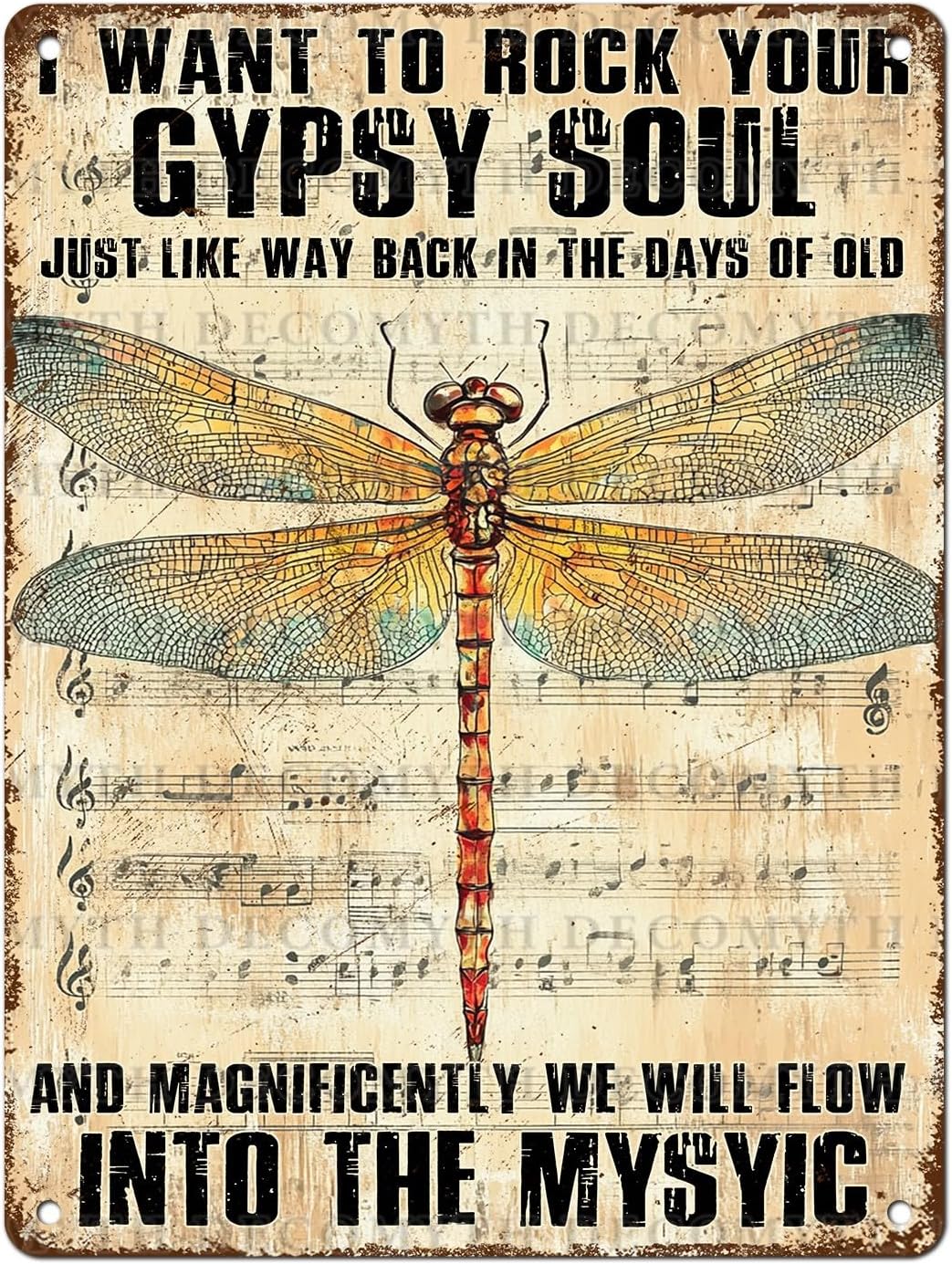 Dragonfly Decor I Want to Rock Your Soul Into The Mystic Vintage Metal Tin Sign for Home Cafe Bedroom Library Bookshelf Wall Decor 12 * 16inch