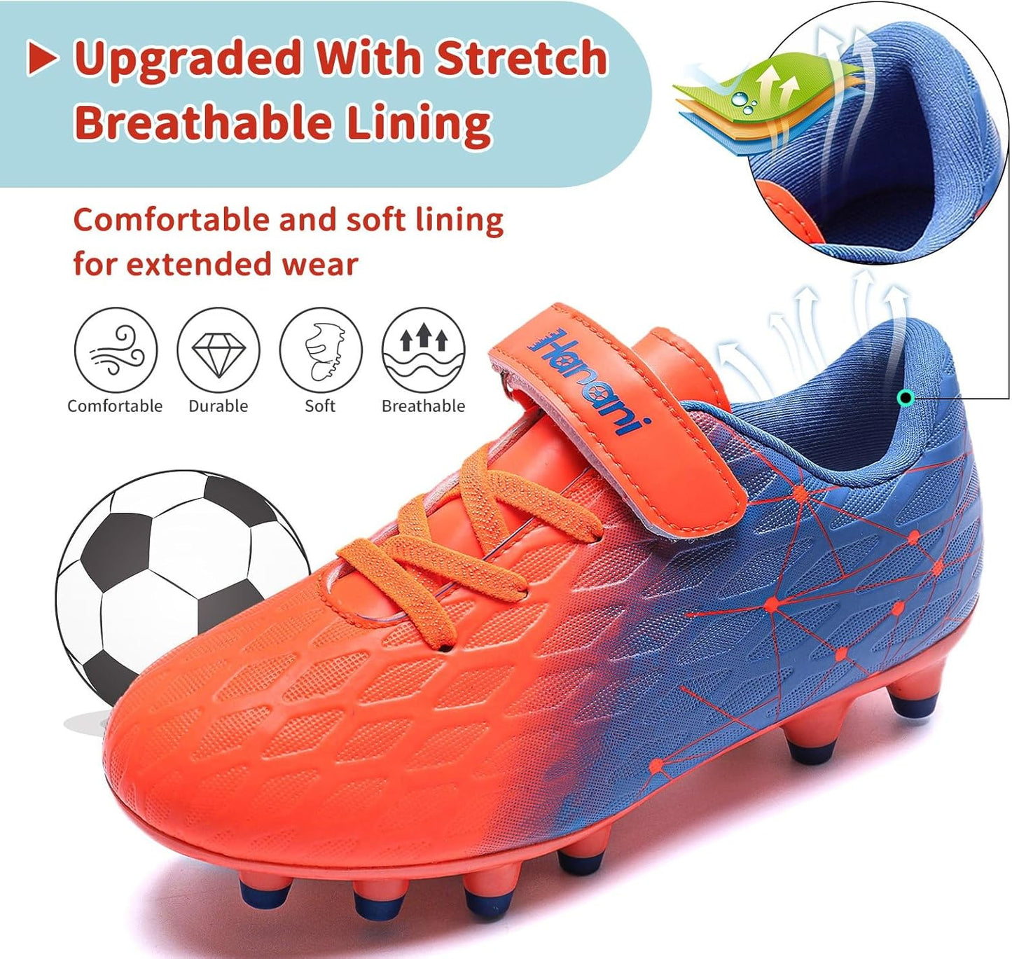 Hanani Boys Soccer Cleats Kids Girls FG/AG Soccer Athletics Sport Shoes Training Shoes Running Shoes Teenager Indoor Outdoor Football Shoes Sneakers for Unisex