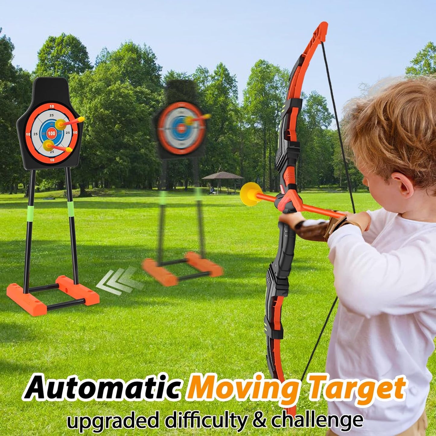 Bow and Arrow for Kids 8-12, Upgraded Kids Archery Set with Automatic Moving Target, Sport Game Toy with 20 Suction Cup Arrows 2 Led Light Bows&Quivers, Gift for Boy Girl Age 3 4-6 10(2Pack)