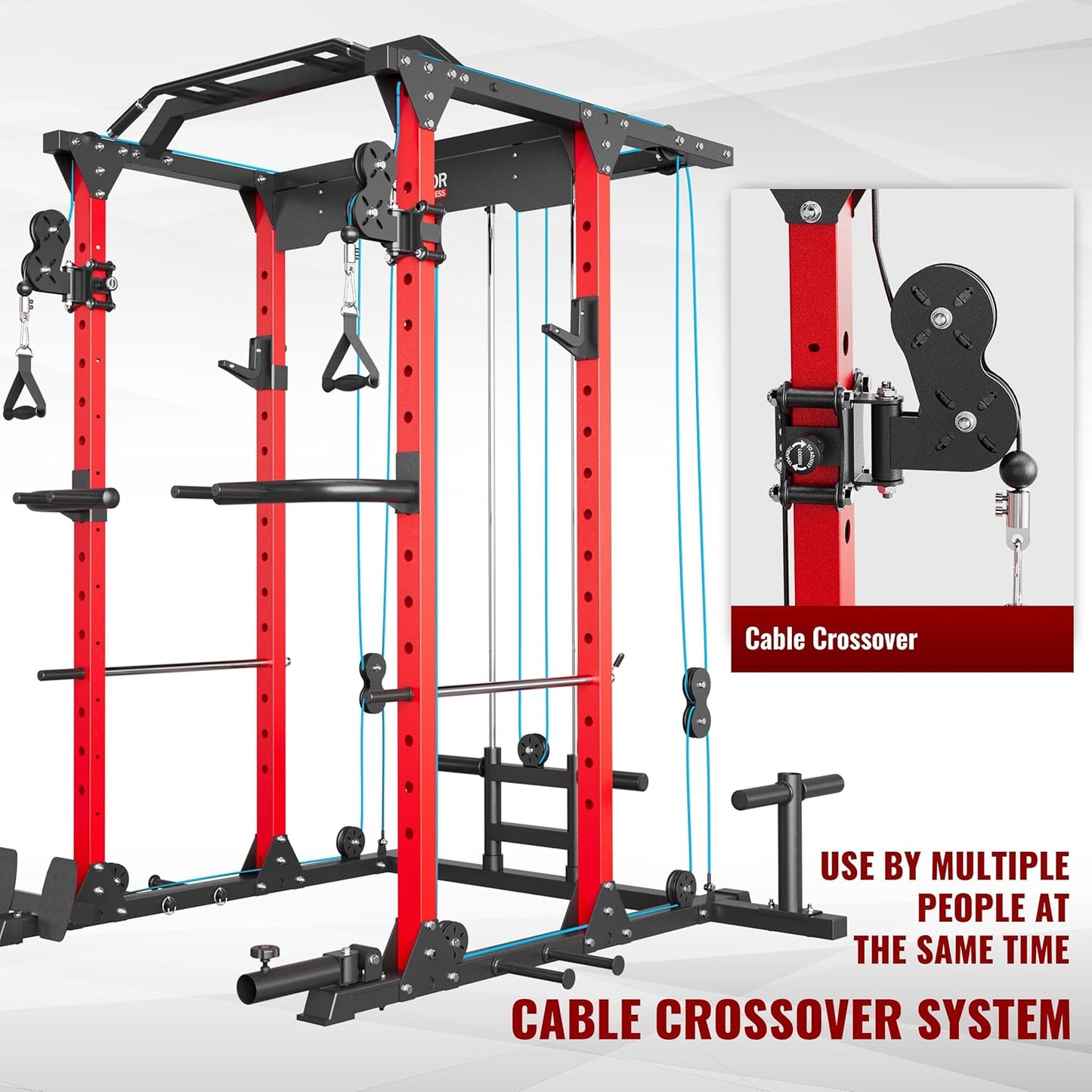 MAJOR FITNESS PLM03 Power Rack - 1400LBS Home Gym with Cable Crossover, Pull-Up Bar & Landmine, Strength Training Equipment