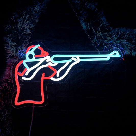 Man Shooting Neon Sign Nerf Sniper Rifle Light Up Sign Shooter Gifts Gun Player Light Sign Dimmable LED Sign for Gun Club Decor Man Cave Game Room 15.2"×9"