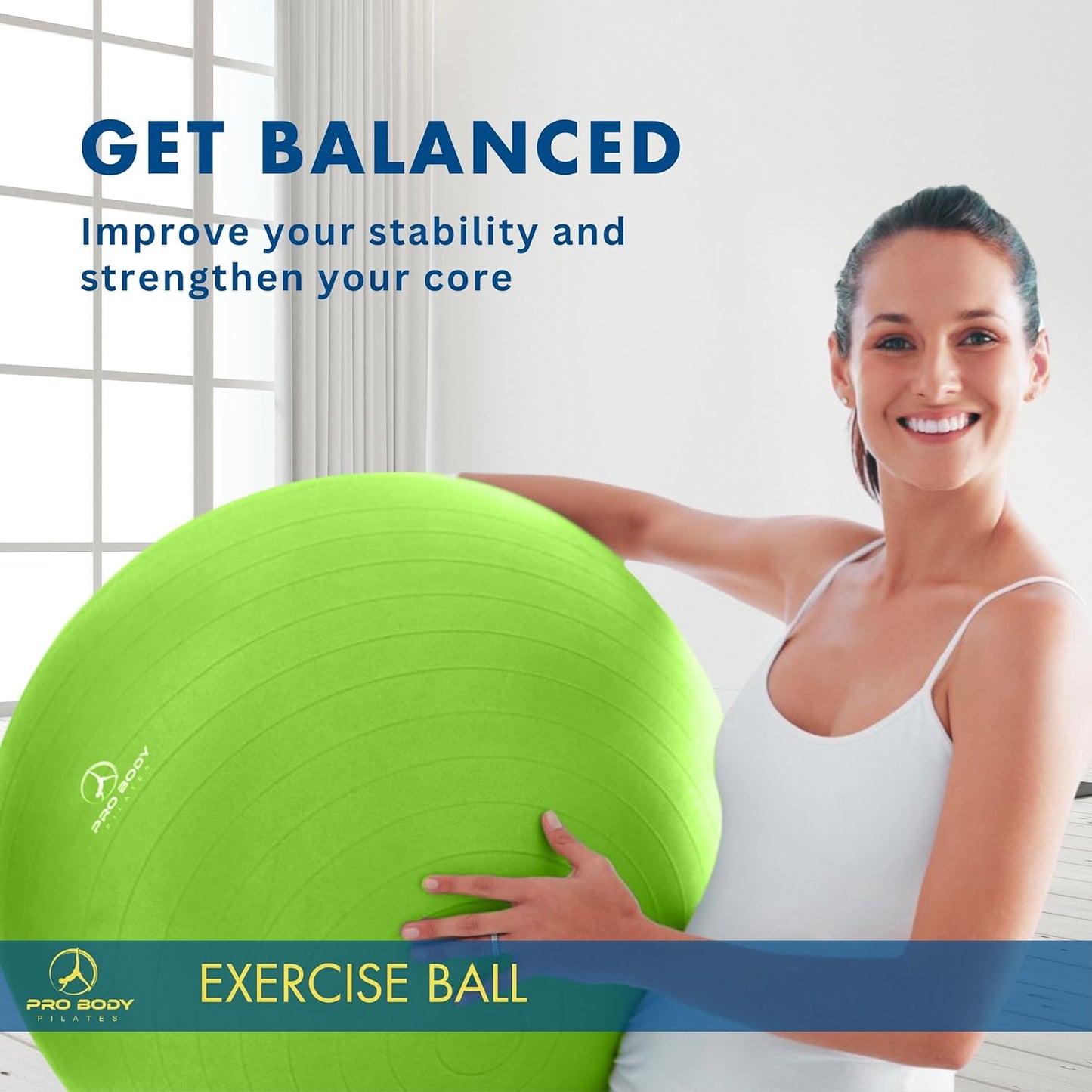 ProBody Pilates Yoga Ball - Fresh Colors Exercise Ball for Stability, Pregnancy, Workout & Physical Therapy