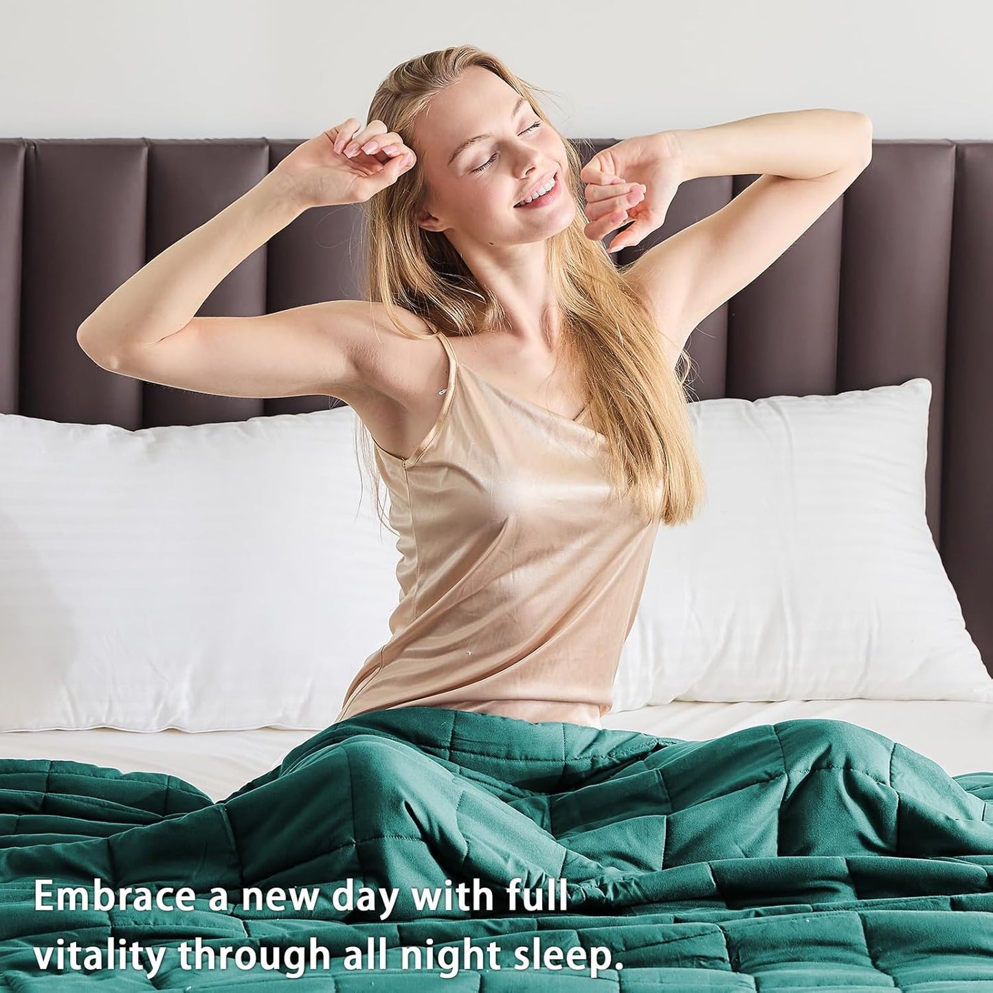 yescool Weighted Blanket for Adults (20 lbs, 60” x 80”, Dark Green) Cooling Heavy Blanket for Sleeping Perfect for 190-210 lbs, Queen Size Breathable Blanket with Premium Glass Bead, Machine Washable