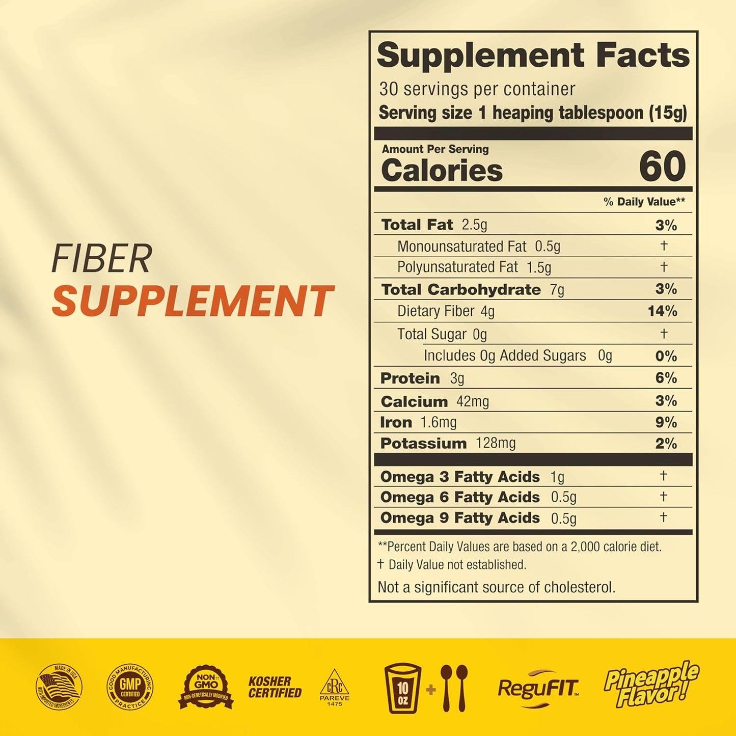 Fiber Powder to Supports Bloating Relief & Gut Health, Helps Maintain Regularity, Prebiotic, Superfood, Omega-3 ALA, Pineapple Flavor, 30 svgs