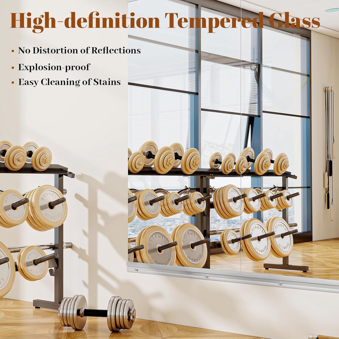 Home Gym Mirror - 2 PCS 28×55 inches, Large Frameless Wall Mounted Full Length Body Mirror for Dancing Studio, Exercise, Fineness, Yoga, Tempered Glass