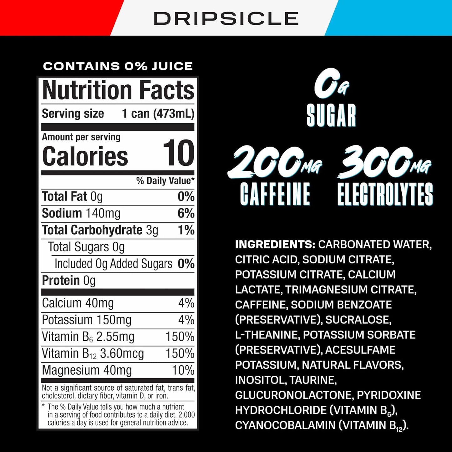 PRIME Energy DRIPSCICLE, Zero Sugar Energy Drink, 200mg Caffeine and 300mg of Electrolytes for Hydration, Vegan, Gluten Free,16 Fluid Ounce, 12 Pack