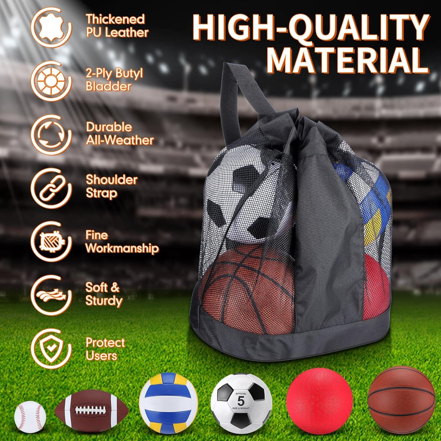 Leyndo 18 Pcs Sport Balls Bulk Set Basketball Football Volleyball Soccer Playground Baseball with Sport Equipment Bag Pump for Youth Adults Outdoor Indoor Practice Gift Back to School