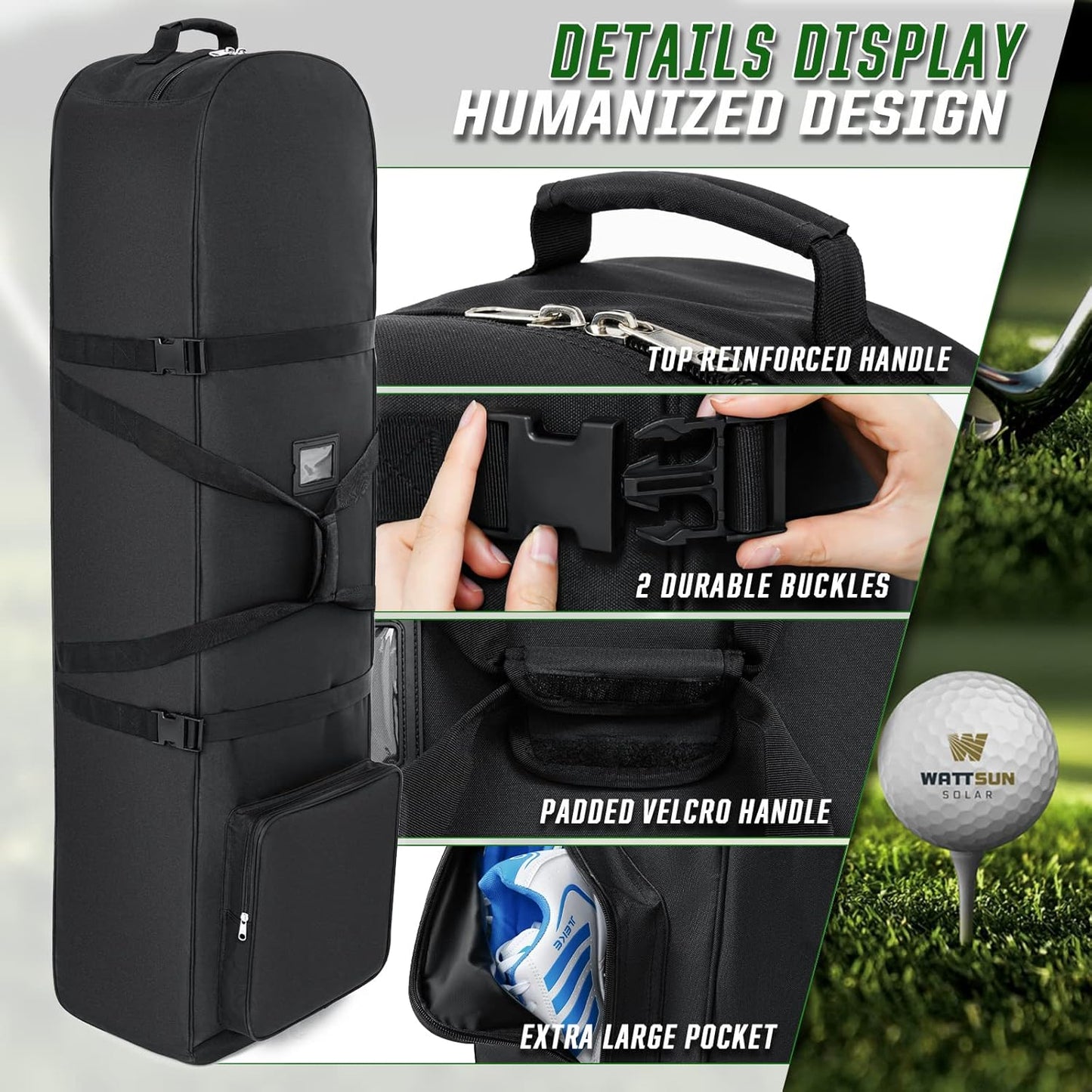 Golf Travel Bags for Airlines with Adjustable Support Rod and Detachable Shoulder Straps, Soft Foldable Golf Club Travel Covers, 900D Heavy Duty Oxford