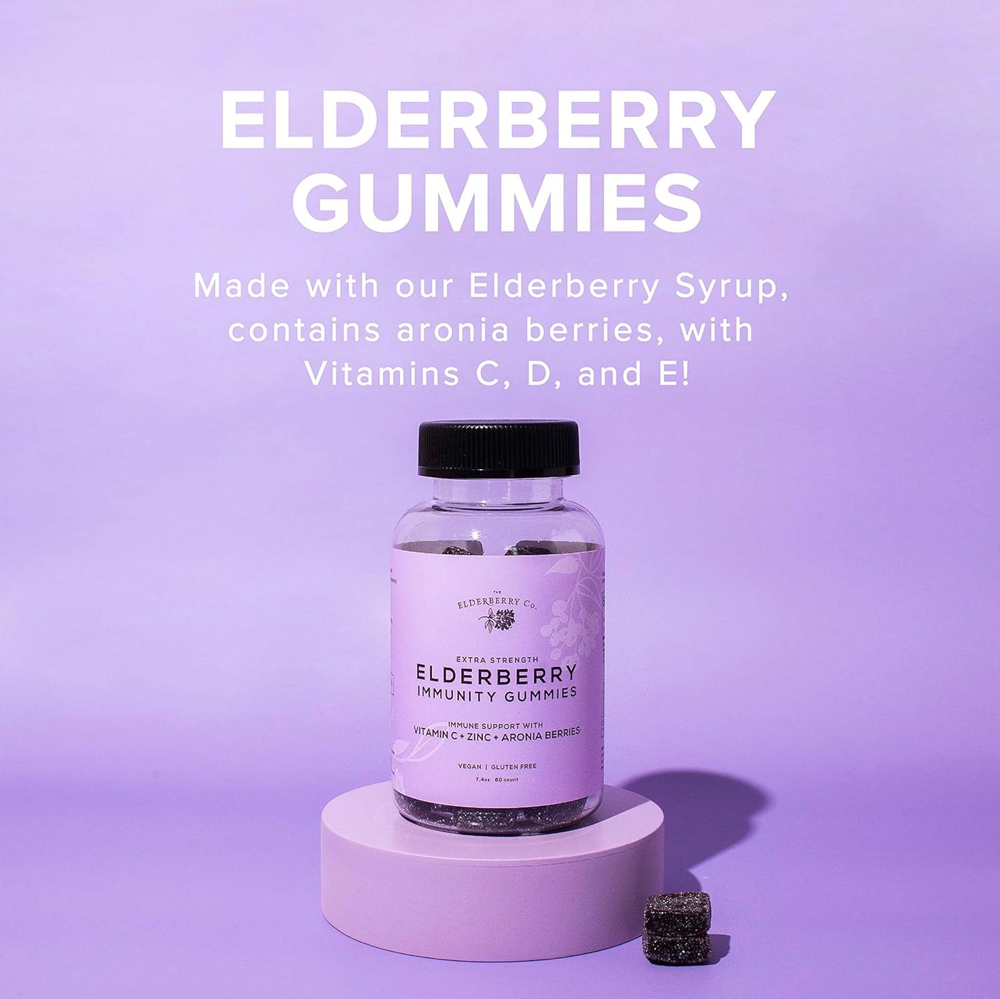 The Elderberry Co. Extra Strength Elderberry Gummies + Aronia Berries with Vitamins C, D,E and Zinc for All-Natural Immune Support, No Artificial Ingredients (60 Count)