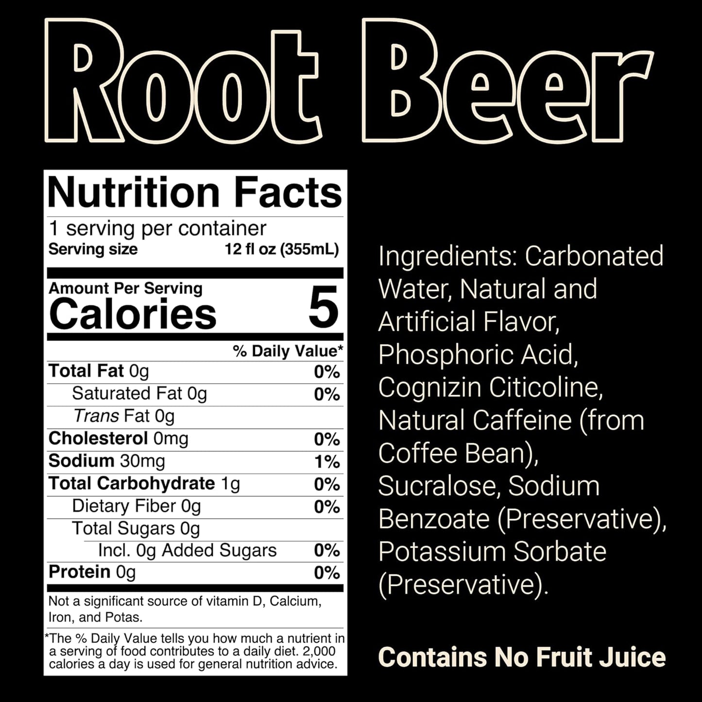 BUM Sugar-Free Energy Drink, Root Beer - Lightly Carbonated & No Artificial Colors, Natural Caffeine & Citicoline for Energy & Focus, Brain Boost & Workout Sports Beverage - 12 oz, Pack of 12