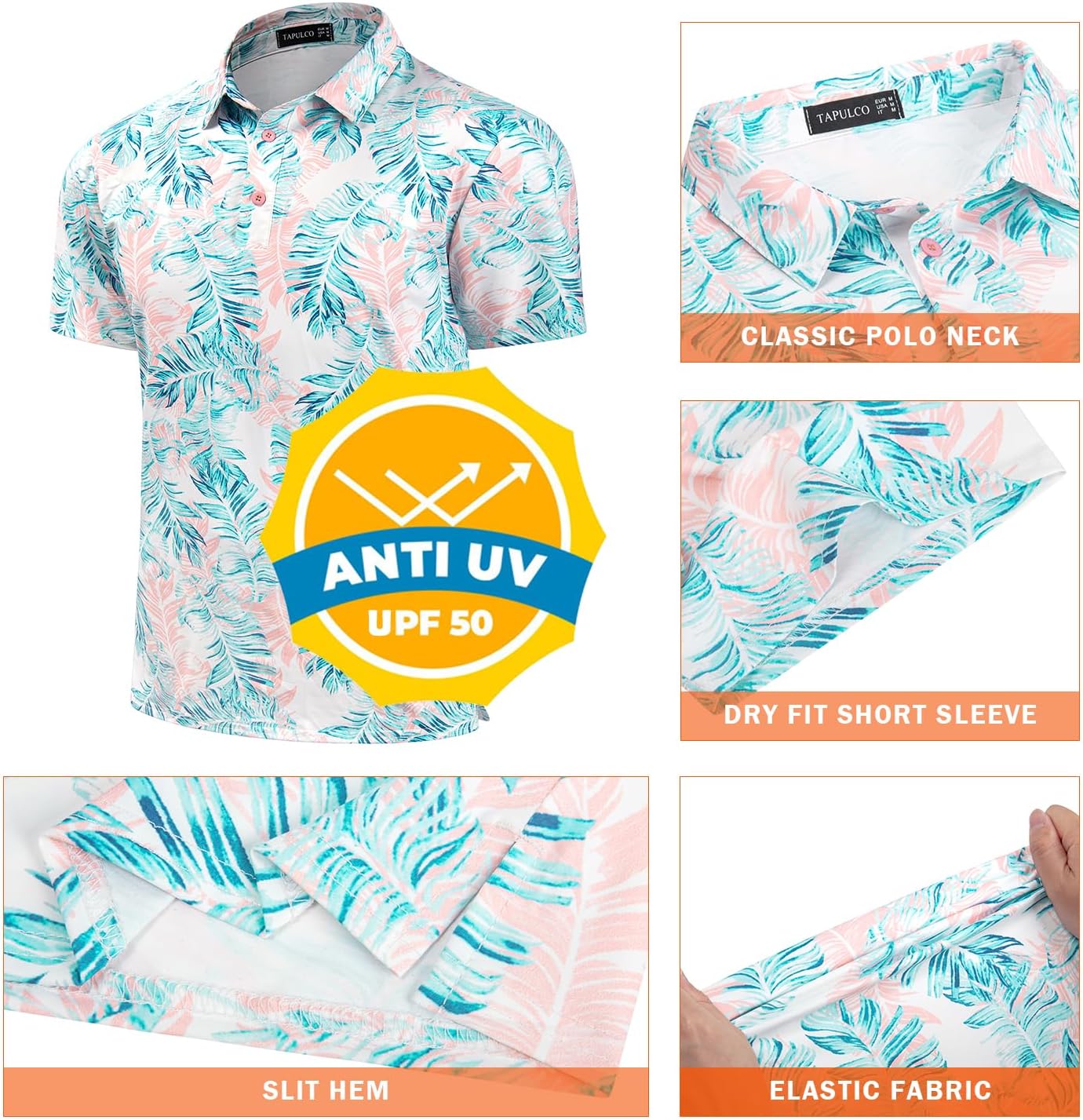 TAPULCO Mens Quick Dry Polo Shirts Camouflage Pattern Performance Athletic Lightweight Breathable Casual Golf Tshirts