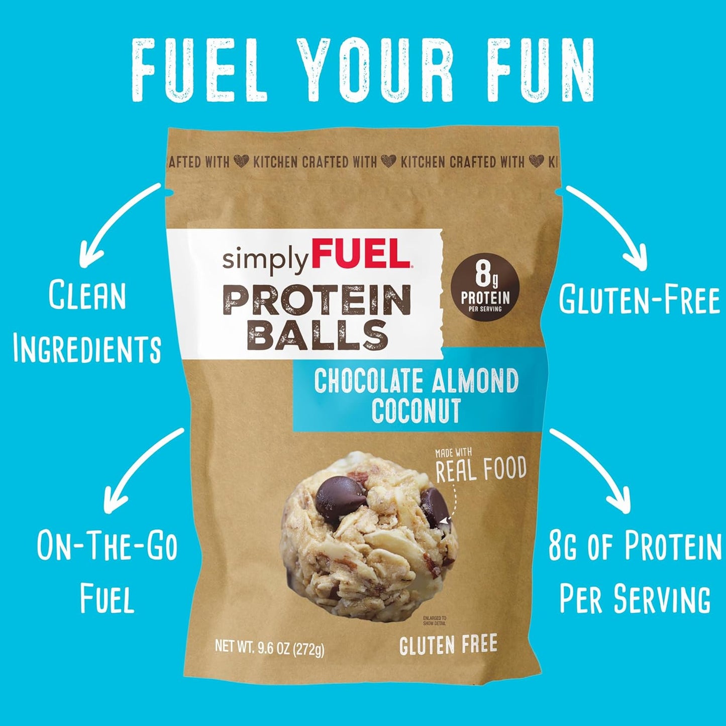 simplyFUEL Whole Food Protein Balls with Probiotics - Chocolate Almond Coconut Snacks - 8g Protein Snack - Gluten Free Energy Balls