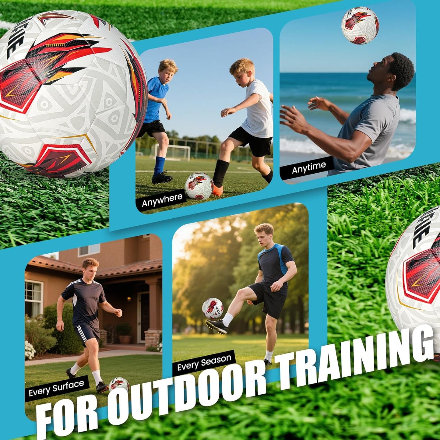 Soccer Ball Size 5 for All Age Recreational or Professional Outdoor Practice, PU Official Size&Weight, Size 5 Soccer Ball for Boys Youth Adults College Team, Ideal Gifts with Pump and Carry Net