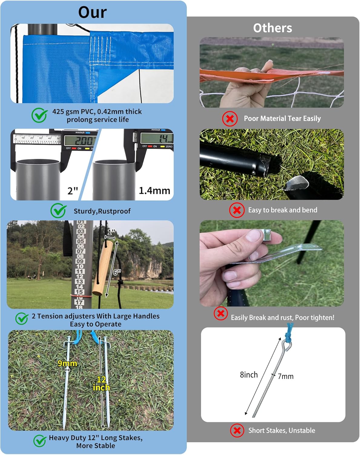 2025 Outdoor Professional Volleyball Net Set for Backyard Beach with Tetoron Net, Adjustable 2" Aluminum Poles, PU Volleyball,Carry Bag - Easy Setup & Anti-Sagg with 2 Tension Adjusters