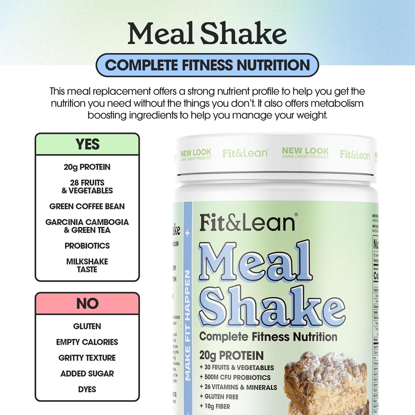 Fit & Lean Meal Shake, Fat Burning Meal Replacement, Protein, Fiber, Probiotics, Coffee Crumb Cake, 1lb, 10 Servings Per Container