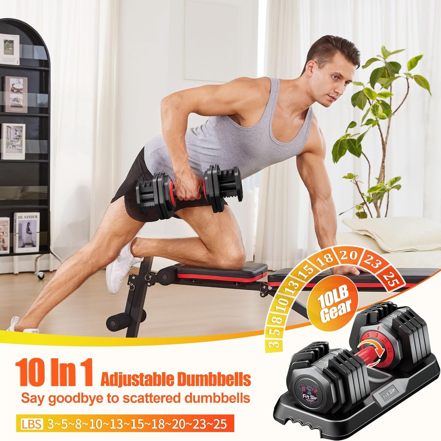 Adjustable Dumbbell Set 25/55/90LBS,10 in 1 Free Weights Dumbbell with Anti-Slip Texture Handle,1 Sec Speed Adjustment Men/Women Gym and Home Strength Training Equipment.