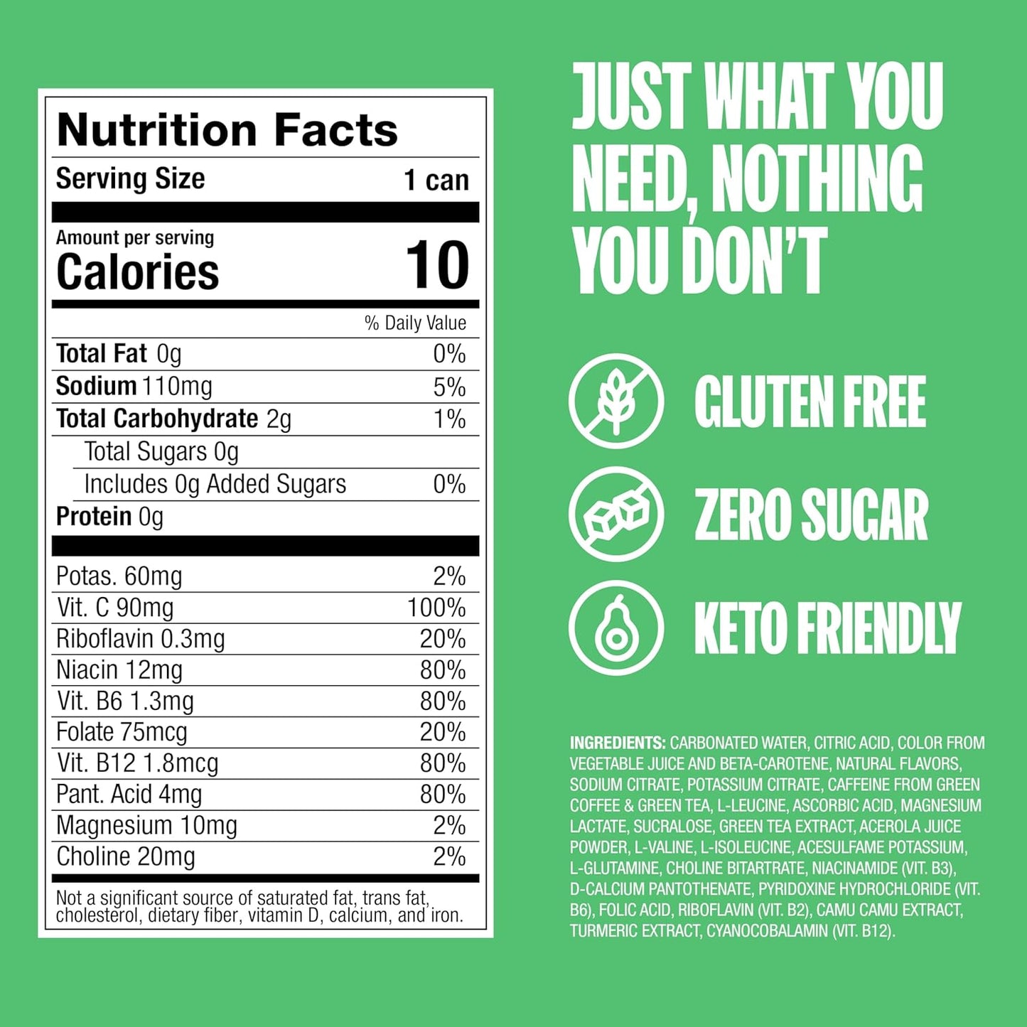 ZOA Energy Sugar Free Energy Drinks With Electrolytes For Hydration, Lemon Lime - 12 Fl Oz (12-Pack)