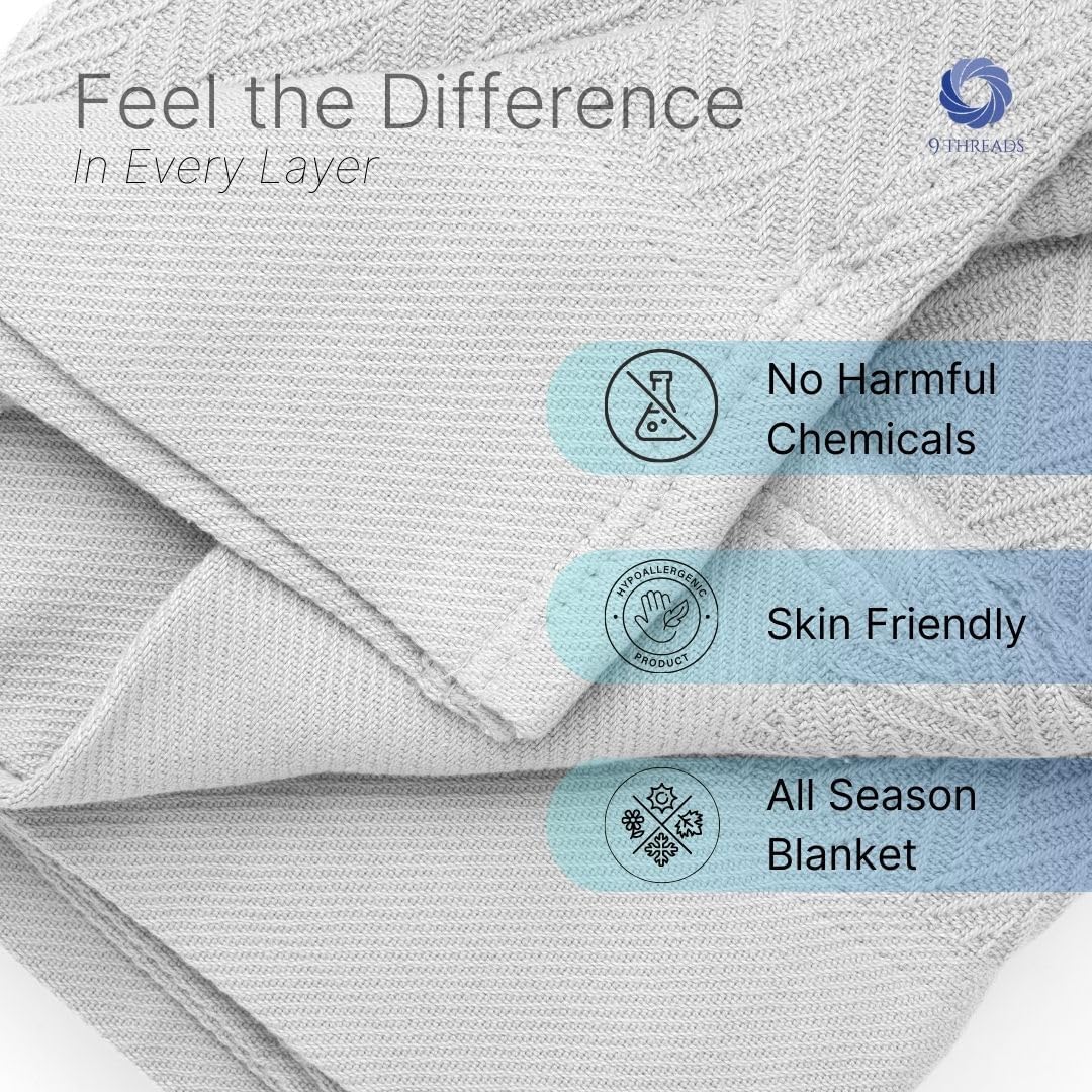 100% Cotton Herringbone Weave Blankets, 90"X90" Queen, Throw Blanket for Bed,All Season Cotton Blanket, Cozy Blanket,Throws Bed Blanket,Throw Blanket for Couch,Modern Home Decor -Light Grey