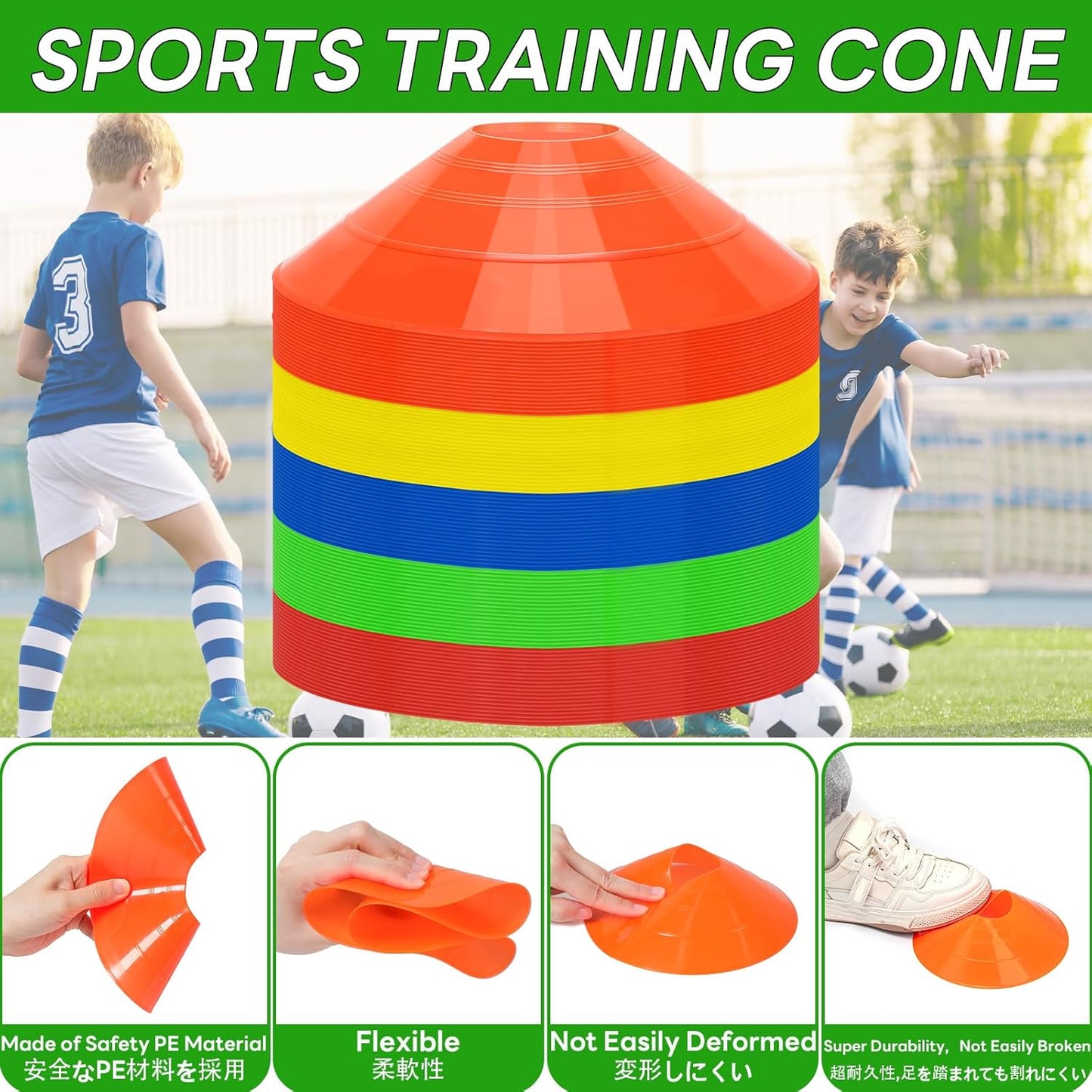 BiAnYC 25/50/100 Pcs Pro Disc Cones - Training Cones Agility Soccer Cones with Carry Bag for Training, Soccer, Football, Basketball,Kids and Other Sports and Games(5 Colors)
