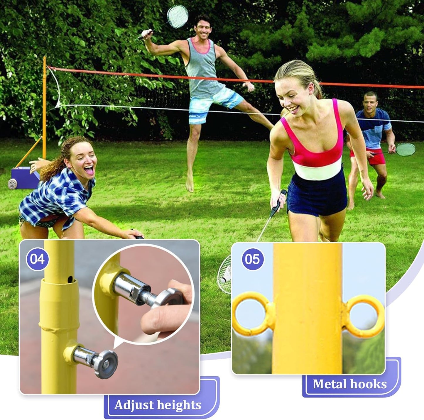 Volleyball Poles, Outdoor Volleyball and Badminton Net Set, with Height Adjustable Poles, Portable Heavy Duty Volleyballs Badminton Net for Backyard Suitable Men, Women