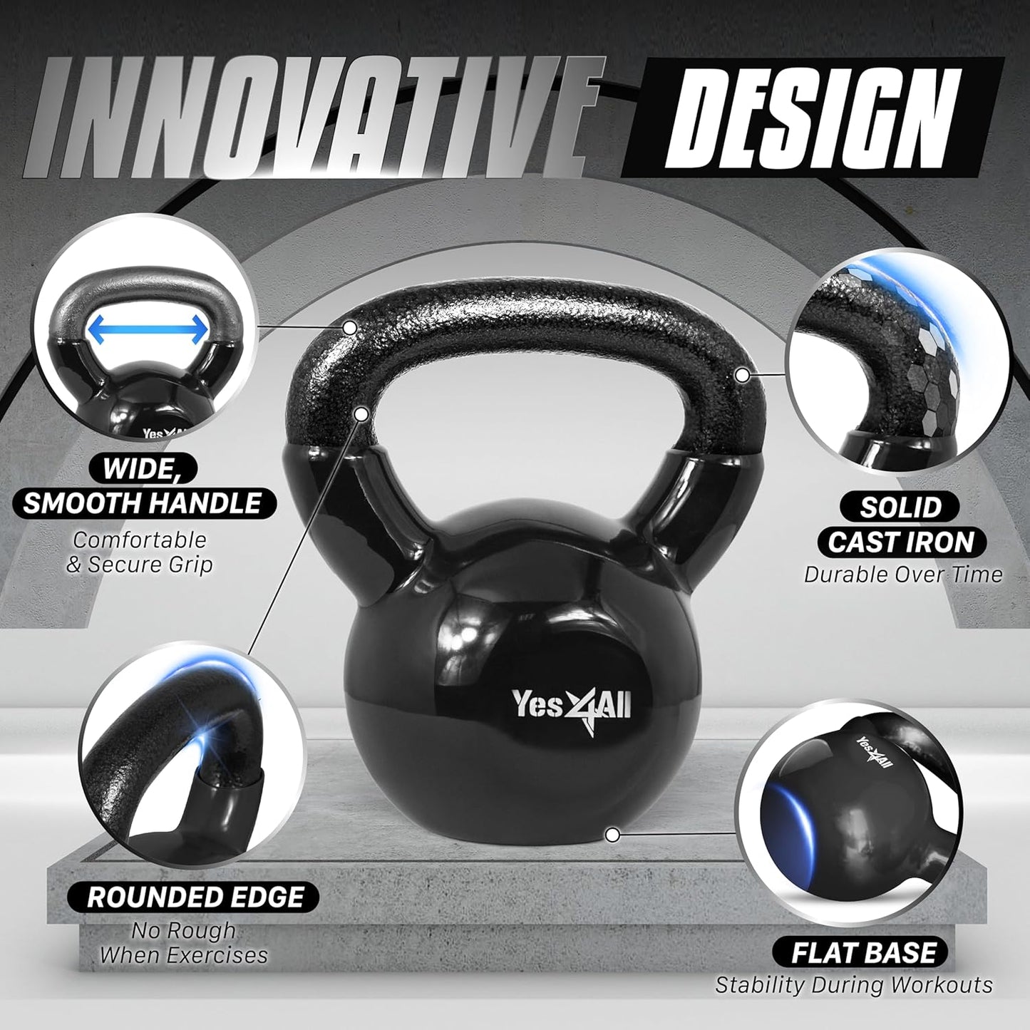 Yes4All Kettlebell Set Vinyl Coated Weights Combo for Full Body Workout Equipment Push up, Grip Strength Training, Dumbbell Weights Exercises
