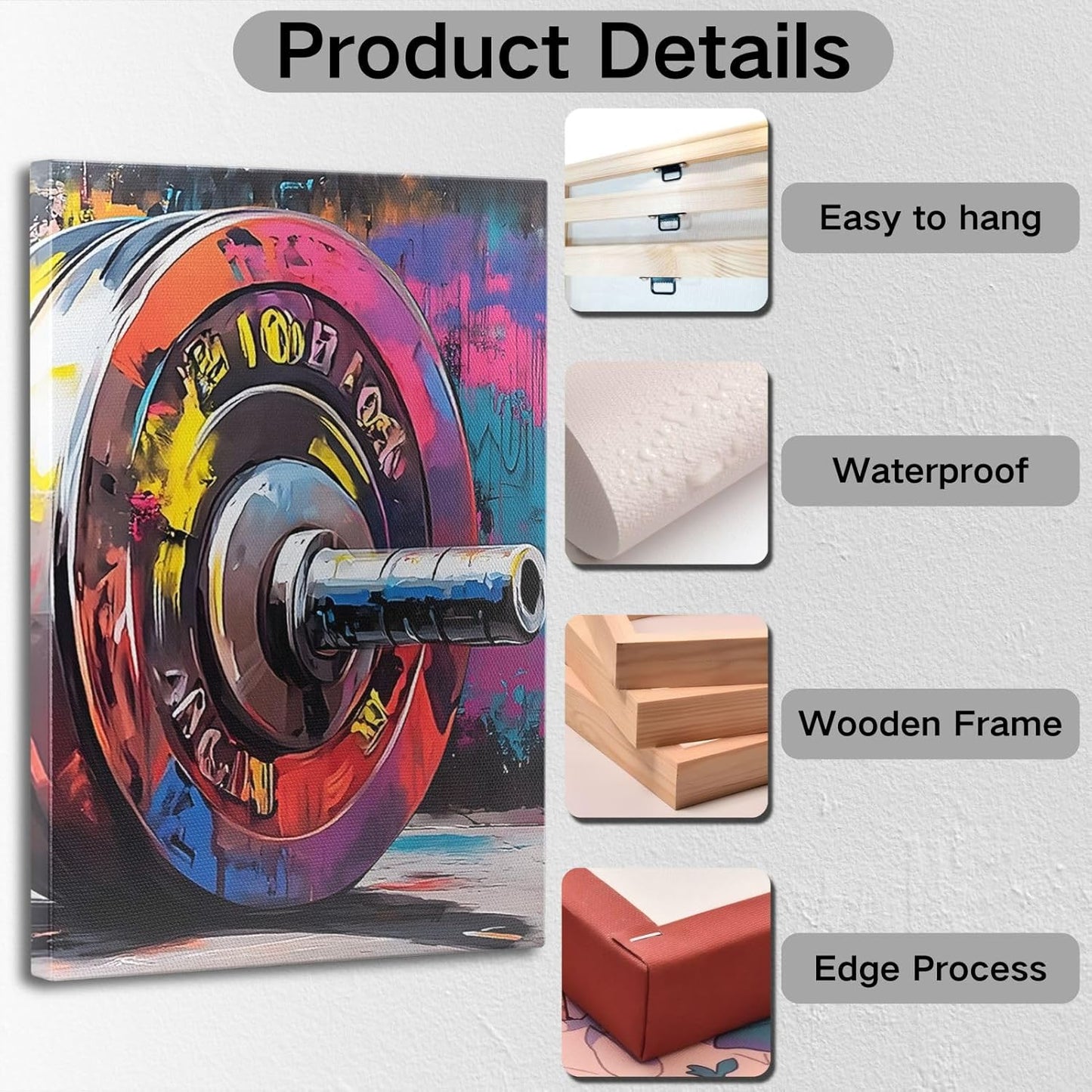 sawjug Gym Barbell Wall Decor, Colorful Graffiti Canvas Wall Art, Gym Motivational Wall Art, Colorful Pictures Wall Decor, Wall Painting for Living Room, Bedroom (12" x 18" x 3 pcs)