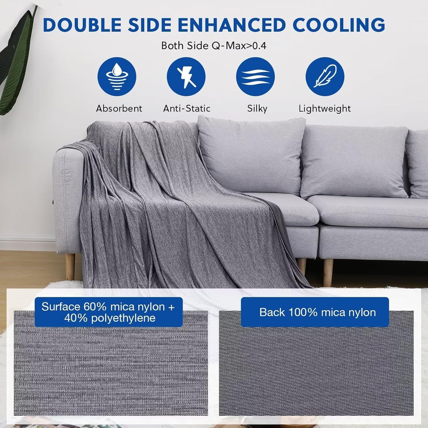 HOMFINE Cooling Blankets for Hot Sleepers - Summer Blanket Thin Lightweight Breathable Soft Double Side Enhanced Cooling for Bed Couch Sofa, Keep Cool for Night Sweats (Black, 90 x 90 inches)