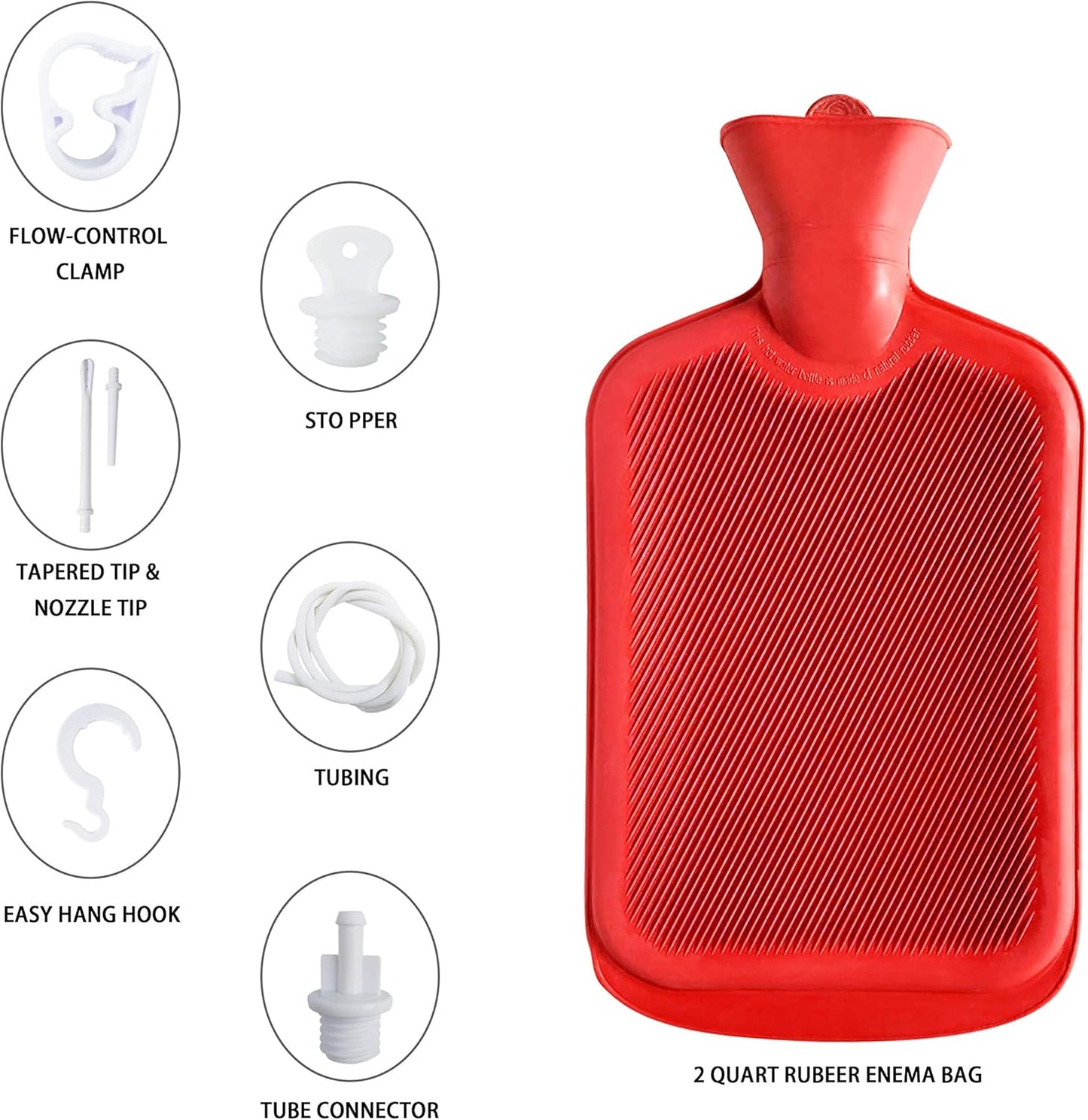 Abyclean Enema Bag Kit Rubber Anal Douche Vaginal Douche Enema Cleaner for Women’s or Man’s Health (Red, 2L)