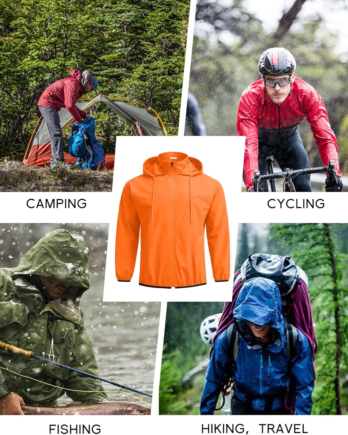 COOFANDY Men's Packable Rain Jacket Lightweight Waterproof Raincoat with Hood Travel Hiking Golf Windbreaker