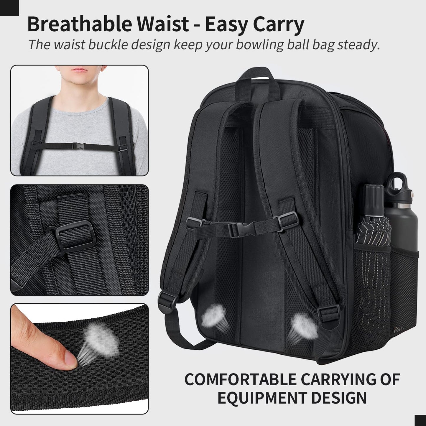 Single Bowling Ball Bag Backpack with Shoe Bag Up to Size 16, Accessories Gifts for Bowling Lovers,Bowling Bag with Padded Ball Holder