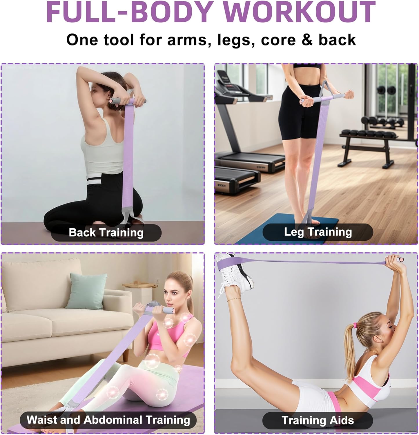 Fabric Resistance Band with Handles – Non-Slip Pedal Puller for Sit Ups & Full Body Strength Training, Portable Stretch Bands for Leg, Arm & Core, Workout Equipment for Women