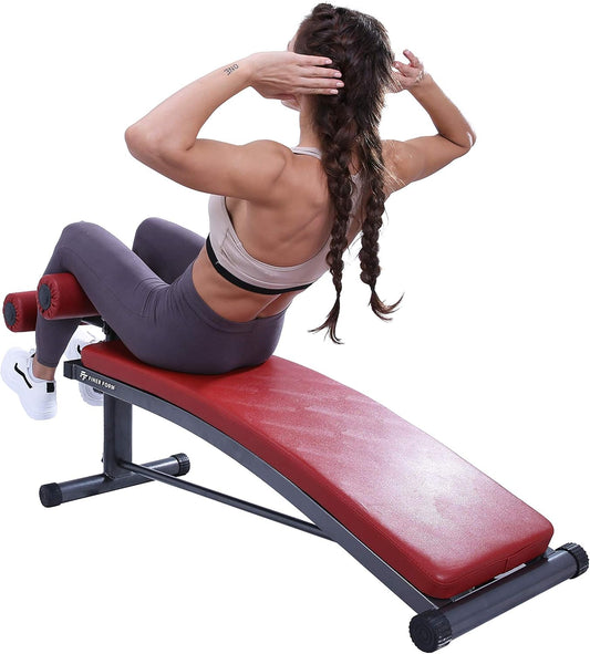 Finer Form Gym-Quality Sit Up Bench with Reverse Crunch Handle - Curved Ab Workout Bench for Your Home Gym. More Effective than an Ab Machine or Ab Roller. Get Abdominal Weight Bench for Decline Bench Press Right in Your Home Gym.