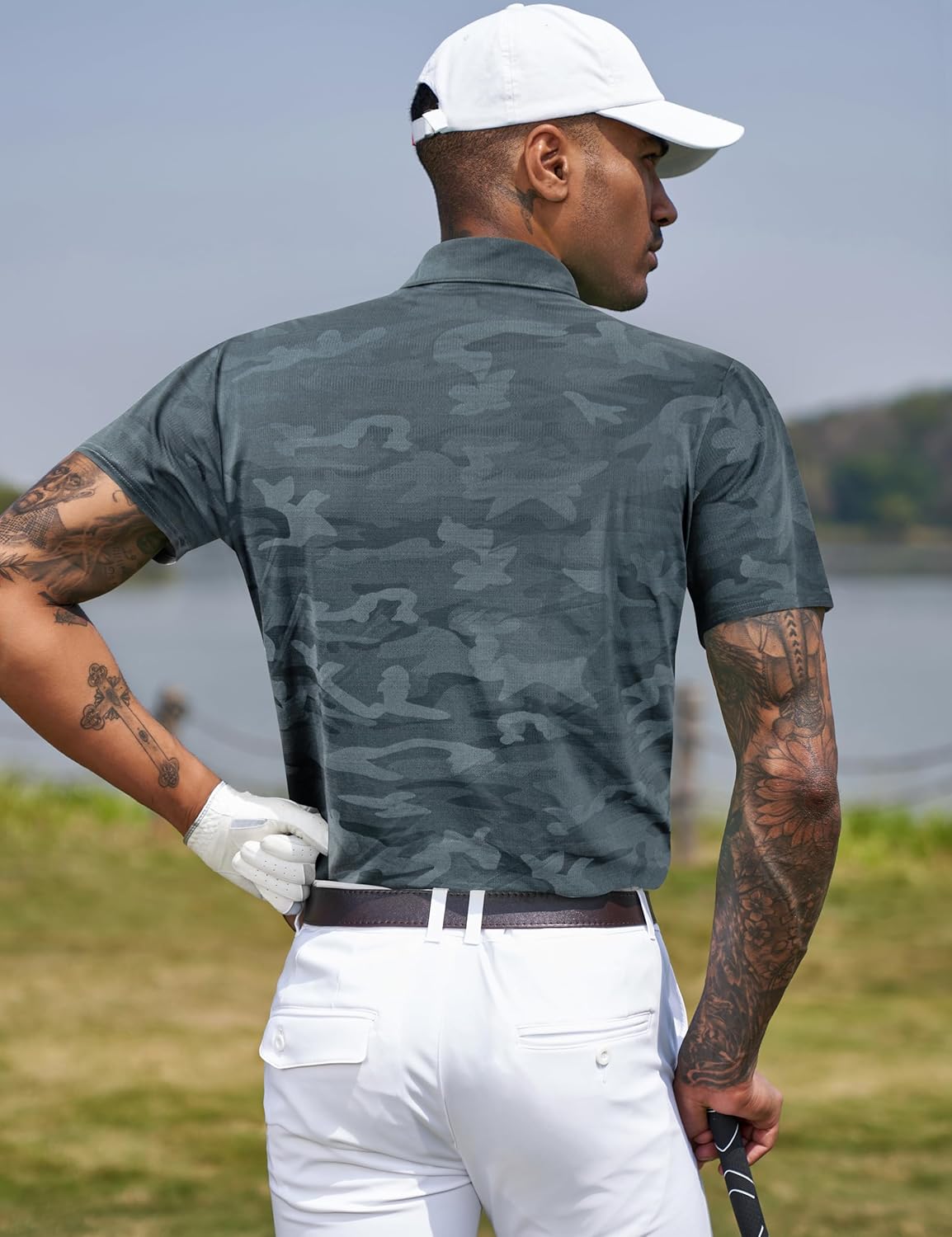 TAPULCO Mens Quick Dry Polo Shirts Camouflage Pattern Performance Athletic Lightweight Breathable Casual Golf Tshirts