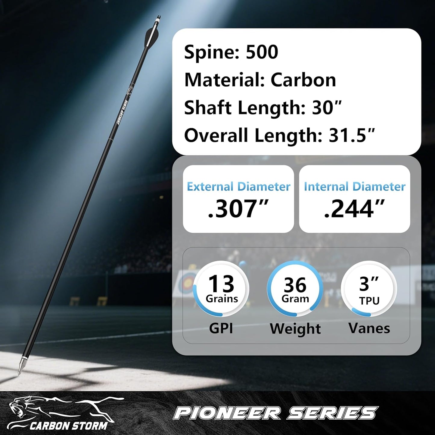 SUNYA 12-Pack 30 Inch Carbon Arrows Spine 500 or 400 for 40-60 LBS Bows｜Switch to Recurve/Compound Modes, Anti-Loose O-Ring & TPU Vanes for Hunting/Target Practice