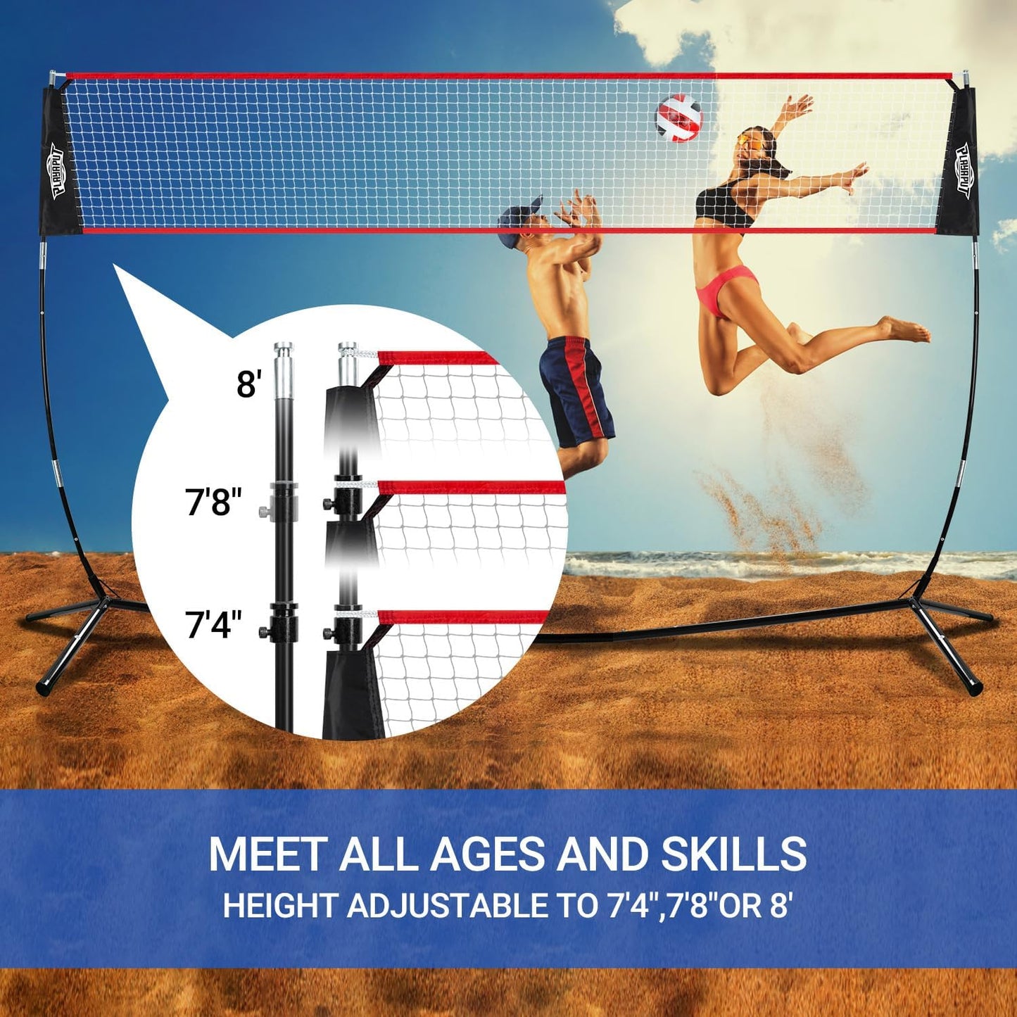 20FT Volleyball Training Net, Height Adjustable Volley Ball Nets for Hitting,Serving Spiking Practice,Portable Volleyball-Net for Beach Indoor Outdoor Bacyard| with Carryingbag & Sandbags