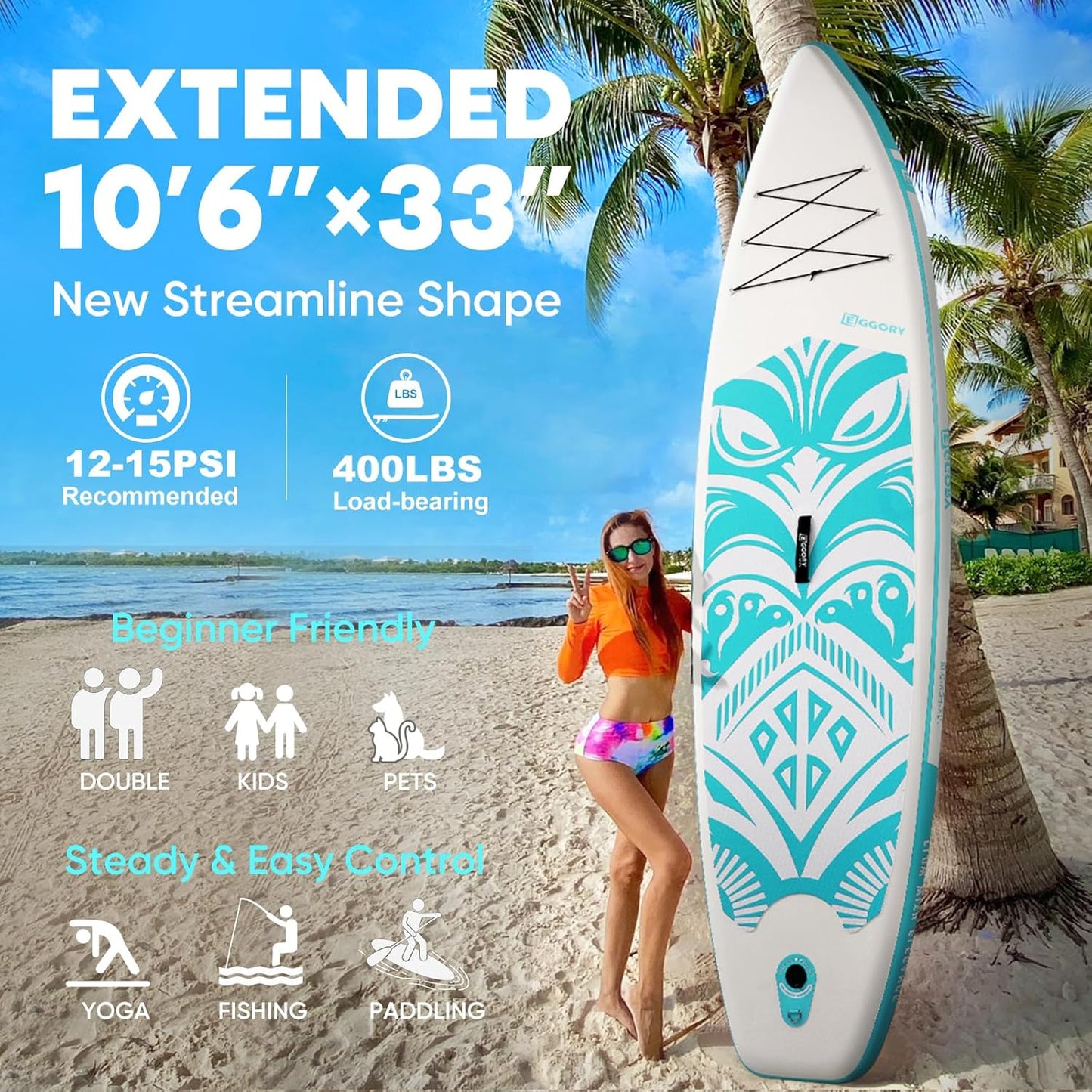 Inflatable Paddle Board,Stand Up Paddle Board Set, Extra Wide SUP Board with Removable Fin, Floating Paddle, Hand Pump, Waterproof Phone Pouch,Traveling Board