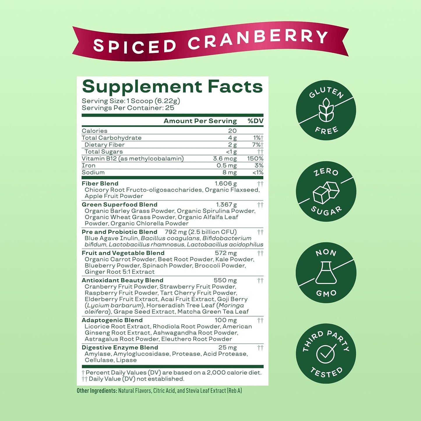 Bloom Nutrition Superfood Greens Powder, Digestive Enzymes with Probiotics and Prebiotics, Gut Health, Bloating Relief for Women, Chlorella, Green Juice Mix with Beet Root, 25 SVG, Spiced Cranberry