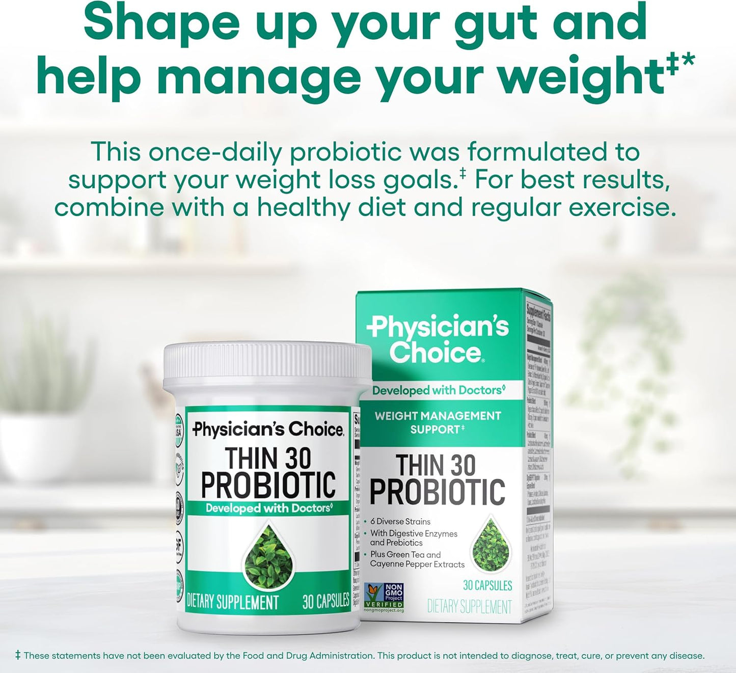 Physician's CHOICE Probiotics for Weight Management & Bloating - 6 Probiotic Strains - Prebiotics - Key ingredient Cayenne - Supports Gut Health - Weight Management for Women & Men - Green Tea - 84 CT