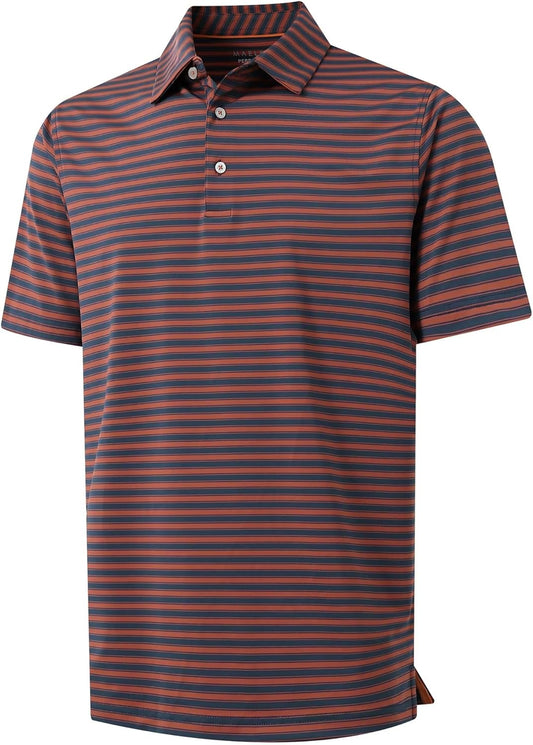 M MAELREG Golf Shirts for Men Short Sleeve Dry Fit Casual Striped Performance Moisture Wicking Collared Mens Polo Shirts