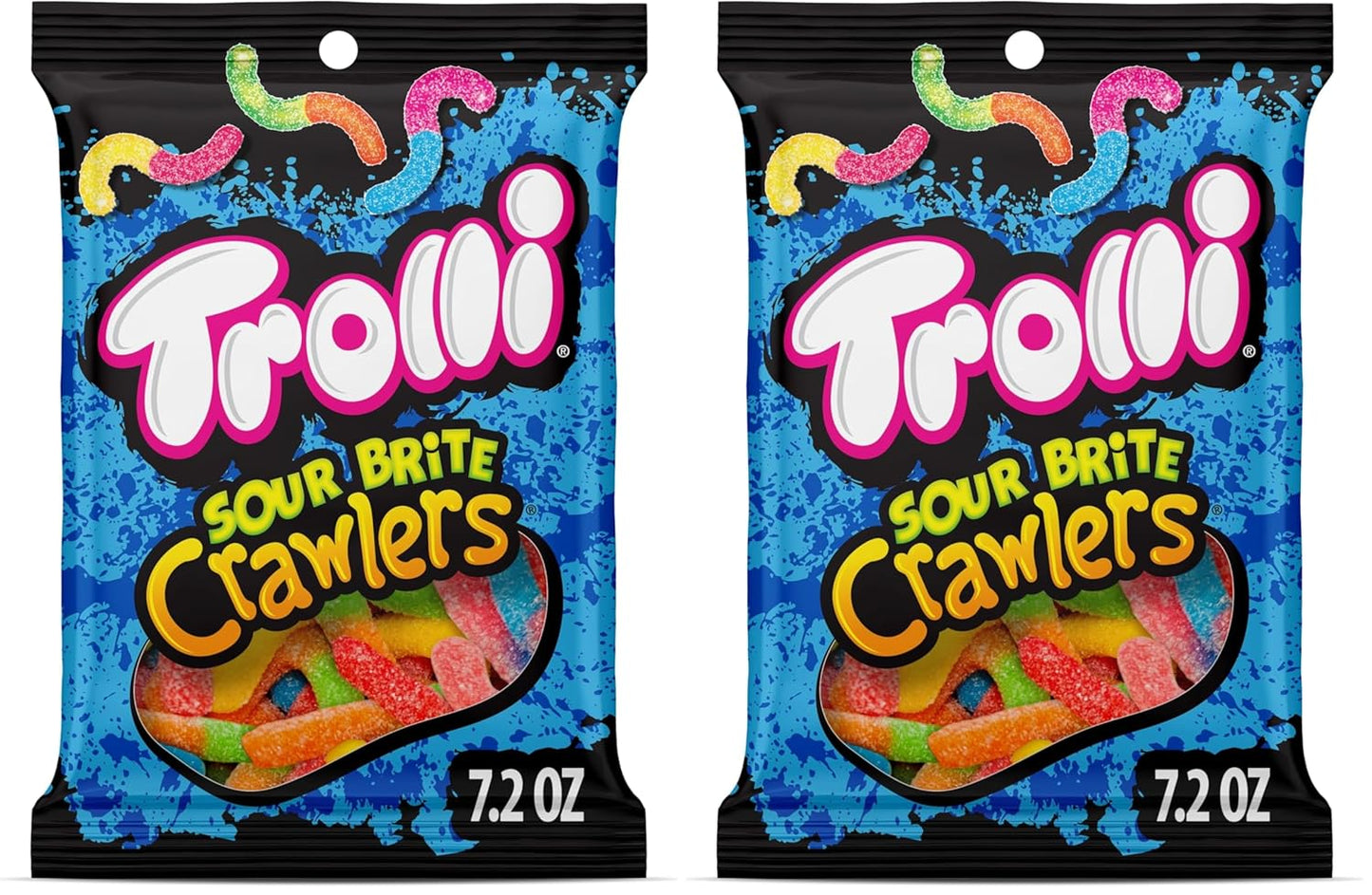 Trolli Sour Brite Crawlers, Original Flavored Sour Gummy Worms, 7.2 Ounce (Pack of 2)