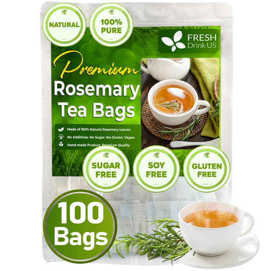 FreshDrinkUS, Premium 100 Rosemary Leaf Tea Bags, Made with 100% Natural Rosemary Dried Leaves, Pure Rosemary Herbal Tea, No Additives, No Caffeine, No Gluten, Vegan.