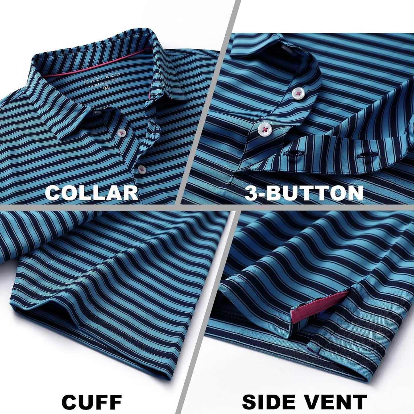 M MAELREG Golf Shirts for Men Short Sleeve Dry Fit Casual Striped Performance Moisture Wicking Collared Mens Polo Shirts