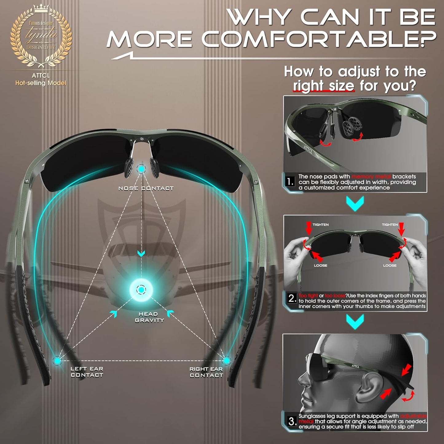 ATTCL Men's Sports Polarized Sunglasses Men for Driving running Fishing Golf - UV Protection Sun glasses Metal Frame