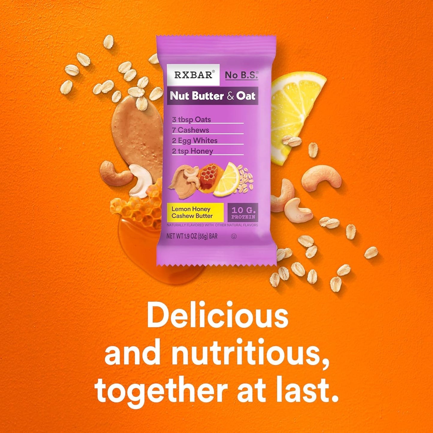 RXBAR Nut Butter and Oat Protein Bars, Protein Snacks, Snack Bars, Lemon Honey Cashew Butter, 23.2oz Box (12 Bars)