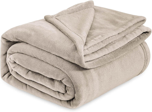 Bedsure Fleece Bed Blankets Queen Size Oxford Tan - Soft Lightweight Plush Fuzzy Cozy Luxury Blanket Microfiber, 90x90 inches
