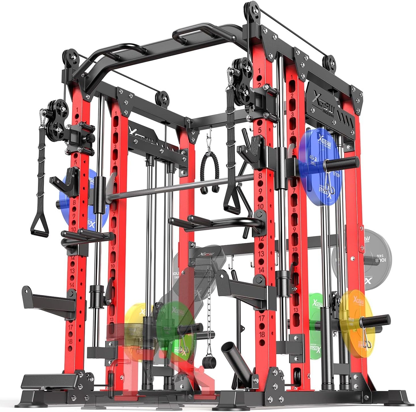 Power Cage,1600lbs Multi-Function Power Rack with Adjustable Cable Crossover System and More Training Attachment, Weight Cage for Home Gym